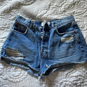 Reformation Button Closure Dixie High Riss Denim Shorts